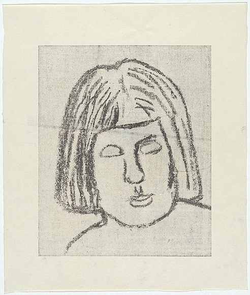 Artist: b'MADDOCK, Bea' | Title: b'Self-portrait' | Date: 1967 | Technique: b'crayon-lithograph, printed in black ink, from one paper plate' Artist: b'MADDOCK, Bea' | Title: b'Self-portrait' | Date: 1967 | Technique: b'crayon-lithograph, printed in black ink, from one paper plate'