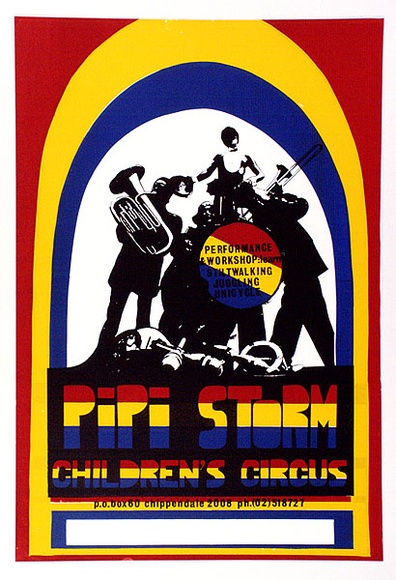 Artist: b'Bienstock, Mat.' | Title: bPipi Storm Children's Circus. | Date: 1977 | Technique: b'screenprint, printed in colour, from three stencils' Artist: b'Bienstock, Mat.' | Title: bPipi Storm Children's Circus. | Date: 1977 | Technique: b'screenprint, printed in colour, from three stencils'