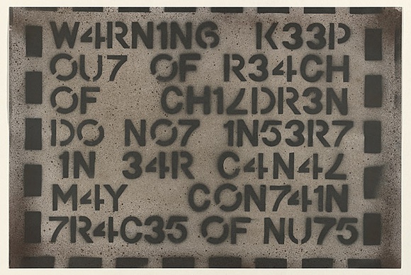 Artist: b'Xero.' | Title: b'Not titled (keep out of reach of children).' | Date: 2003 | Technique: b'stencil, printed in black ink, from one stencil' Artist: b'Xero.' | Title: b'Not titled (keep out of reach of children).' | Date: 2003 | Technique: b'stencil, printed in black ink, from one stencil'