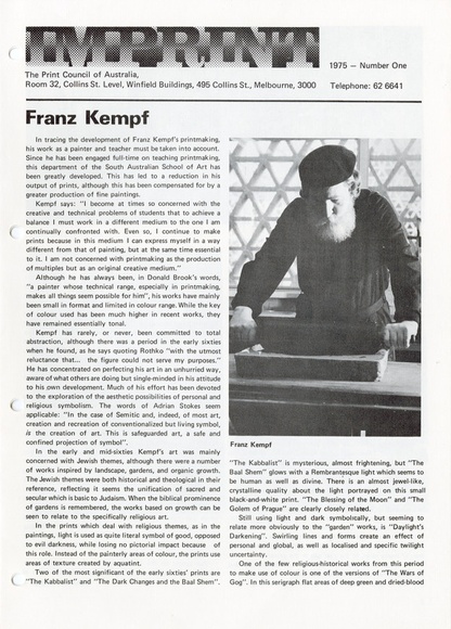 Artist: b'PRINT COUNCIL OF AUSTRALIA' | Title: b'Periodical | Imprint. Melbourne: Print Council of Australia, vol. 10, no. 1, 1975' | Date: 1975 Artist: b'PRINT COUNCIL OF AUSTRALIA' | Title: b'Periodical | Imprint. Melbourne: Print Council of Australia, vol. 10, no. 1, 1975' | Date: 1975