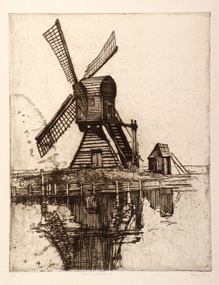 Artist: b'Long, Sydney.' | Title: b'The reflected mill' | Date: 1919 | Technique: b'line-etching and aquatint, printed in dark brown ink, from one plate' | Copyright: b'Reproduced with the kind permission of the Ophthalmic Research Institute of Australia' Artist: b'Long, Sydney.' | Title: b'The reflected mill' | Date: 1919 | Technique: b'line-etching and aquatint, printed in dark brown ink, from one plate' | Copyright: b'Reproduced with the kind permission of the Ophthalmic Research Institute of Australia'