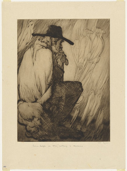 Artist: b'Dyson, Will.' | Title: b'Our immortals: Thomas Carlyle in a more perfect world regretting the absence of something to denounce.' | Date: c.1929 | Technique: b'drypoint, printed in black ink, from one plate' Artist: b'Dyson, Will.' | Title: b'Our immortals: Thomas Carlyle in a more perfect world regretting the absence of something to denounce.' | Date: c.1929 | Technique: b'drypoint, printed in black ink, from one plate'
