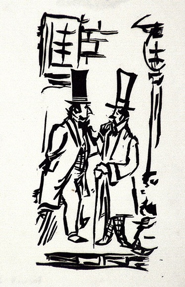 Artist: b'Barwell, Geoff.' | Title: b'(Dickensian characters).' | Date: (1955) | Technique: b'linocut, printed in black ink, from one block' Artist: b'Barwell, Geoff.' | Title: b'(Dickensian characters).' | Date: (1955) | Technique: b'linocut, printed in black ink, from one block'