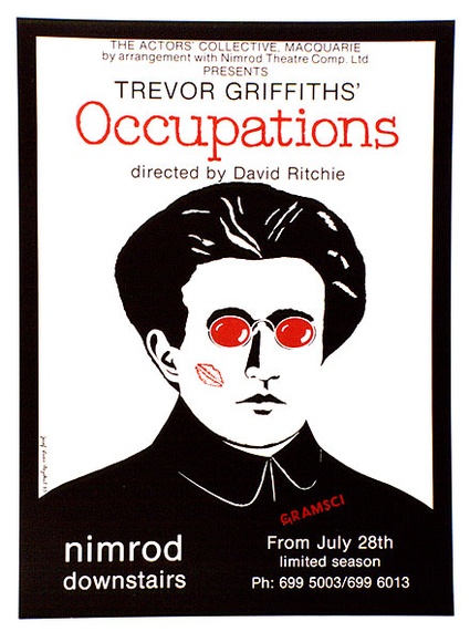 Artist: b'Stejskal, Josef Lada.' | Title: bThe Actors Collective, Macquarie ... presents Trevor Griffiths' Occupations: directed by David Richie. Nimrod downstairs. | Date: 1983 | Technique: b'offset-lithograph, printed in black ink, from one plate' Artist: b'Stejskal, Josef Lada.' | Title: bThe Actors Collective, Macquarie ... presents Trevor Griffiths' Occupations: directed by David Richie. Nimrod downstairs. | Date: 1983 | Technique: b'offset-lithograph, printed in black ink, from one plate'