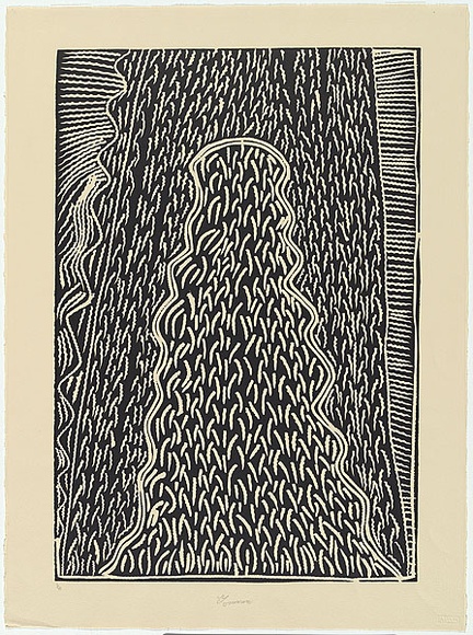 Artist: b'Ngarraija, Tommy May.' | Title: b'Pulkarrju' | Date: 1996 | Technique: b'linocut, printed in black ink, from one block'