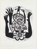 Artist: b'HANRAHAN, Barbara' | Title: b'Woman and herself' | Date: 1986 | Technique: b'linocut, printed in black ink, from one block'