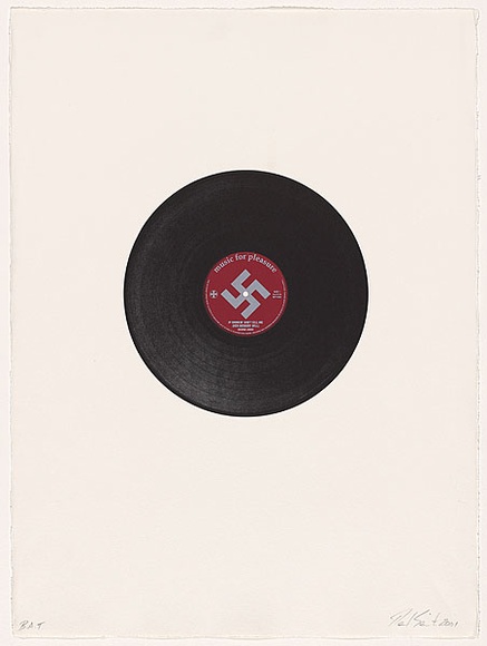 Artist: b'SAINT, Paul' | Title: bIf drinking don't kill me (her memory will) - George Jones. | Date: 2001 | Technique: b'relief print of a record and screenprint, printed in colour, from one record and two stencils'