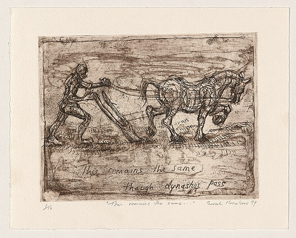 Artist: b'MENELAUS, Sarah' | Title: b'This remains the same' | Date: 1999 | Technique: b'etching, printed in sepia ink, from one plate' Artist: b'MENELAUS, Sarah' | Title: b'This remains the same' | Date: 1999 | Technique: b'etching, printed in sepia ink, from one plate'