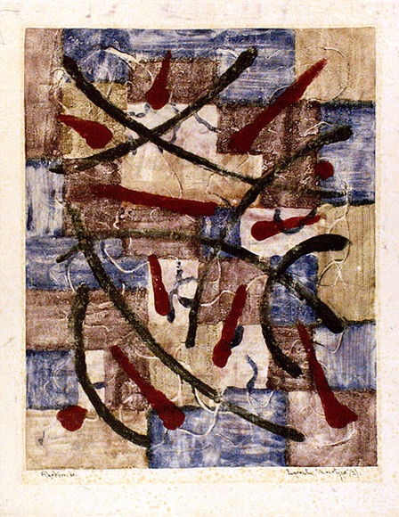 Artist: b'Hawkins, Weaver.' | Title: b'Impromptu 2' | Date: 1960 | Technique: b'monotype, printed in colour, from one plate' | Copyright: b'The Estate of H.F Weaver Hawkins' Artist: b'Hawkins, Weaver.' | Title: b'Impromptu 2' | Date: 1960 | Technique: b'monotype, printed in colour, from one plate' | Copyright: b'The Estate of H.F Weaver Hawkins'