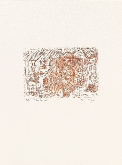 Artist: b'MEYER, Bill' | Title: b'Beitzim' | Date: 1992 | Technique: b'etching, printed in sepia ink, from one plate; a la poup\xc3\xa9e' | Copyright: b'\xc2\xa9 Bill Meyer' Artist: b'MEYER, Bill' | Title: b'Beitzim' | Date: 1992 | Technique: b'etching, printed in sepia ink, from one plate; a la poup\xc3\xa9e' | Copyright: b'\xc2\xa9 Bill Meyer'