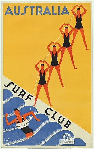 Artist: b'Sellheim, Gert.' | Title: b'Australia surf club.' | Date: c.1936 | Technique: b'lithograph, printed in colour, from multiple stones' | Copyright: b'\xc2\xa9 Nik Sellheim, courtesy Josef Lebovic Gallery' Artist: b'Sellheim, Gert.' | Title: b'Australia surf club.' | Date: c.1936 | Technique: b'lithograph, printed in colour, from multiple stones' | Copyright: b'\xc2\xa9 Nik Sellheim, courtesy Josef Lebovic Gallery'