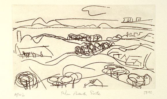 Artist: b'Furlonger, Joe.' | Title: b'Palm Beach suite (no.5)' | Date: 1990 | Technique: b'etching, printed in black ink, from one plate' Artist: b'Furlonger, Joe.' | Title: b'Palm Beach suite (no.5)' | Date: 1990 | Technique: b'etching, printed in black ink, from one plate'