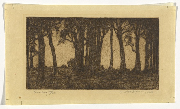 Artist: b'Montgomery, Anne.' | Title: b'Evening' | Date: 1933 | Technique: b'etching, printed in black ink, from one plate' Artist: b'Montgomery, Anne.' | Title: b'Evening' | Date: 1933 | Technique: b'etching, printed in black ink, from one plate'