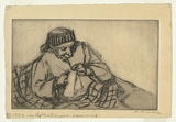 Artist: Groblicka, Lidia. | Title: My mother sewing | Date: 1955-56 | Technique: etching, printed in black ink, from one plate