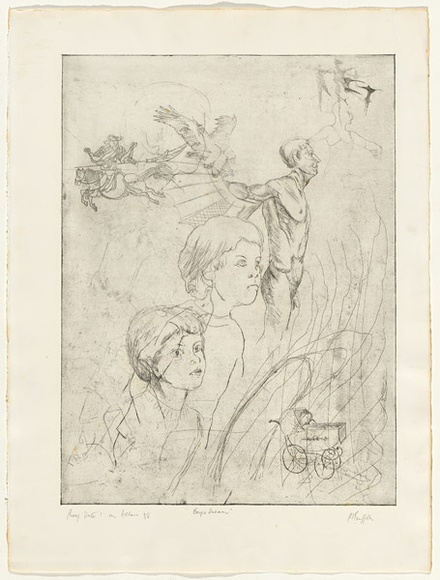 Artist: b'GRIFFITH, Pamela' | Title: bBoy's dream | Date: 1978 | Technique: b'etching, soft ground, aquatint printed in black ink with plate-tone, from one zinc plate' | Copyright: b'\xc2\xa9 Pamela Griffith'