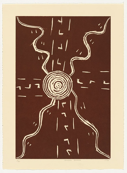 Artist: b'Tjapaltjarri, Joseph Jurra.' | Title: b'not titled' | Date: 1990 | Technique: b'woodcut, printed in brown ink, from one block' Artist: b'Tjapaltjarri, Joseph Jurra.' | Title: b'not titled' | Date: 1990 | Technique: b'woodcut, printed in brown ink, from one block'