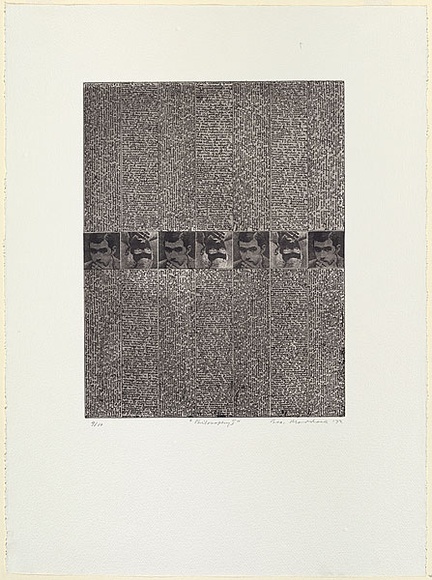 Artist: b'MADDOCK, Bea' | Title: b'Philosophy I' | Date: 1972 | Technique: b'photo-etching and line-etching, printed in black ink, from eight plates' Artist: b'MADDOCK, Bea' | Title: b'Philosophy I' | Date: 1972 | Technique: b'photo-etching and line-etching, printed in black ink, from eight plates'