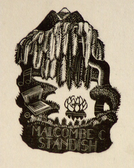 Artist: b'OGILVIE, Helen' | Title: b'Bookplate: Malcombe C Standish' | Technique: b'wood-engraving, printed in black ink, from one block' Artist: b'OGILVIE, Helen' | Title: b'Bookplate: Malcombe C Standish' | Technique: b'wood-engraving, printed in black ink, from one block'
