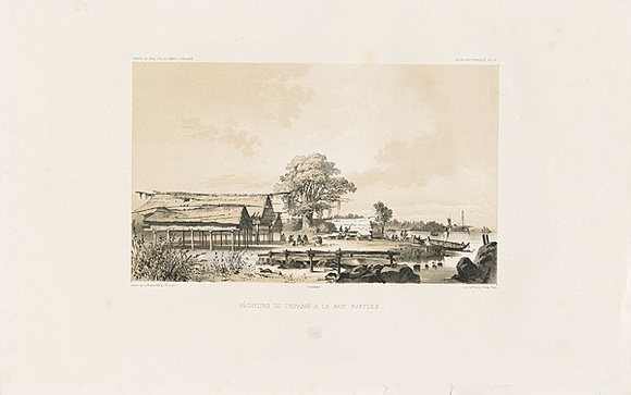 Artist: b'Le Breton, Louis.' | Title: b'Pecheurs de Tripang a la Baie Raffles [Trepang fishermen, Raffles Bay]' | Date: 1846 | Technique: b'lithograph, printed in colour, from two stones (black image and buff tint stone)'