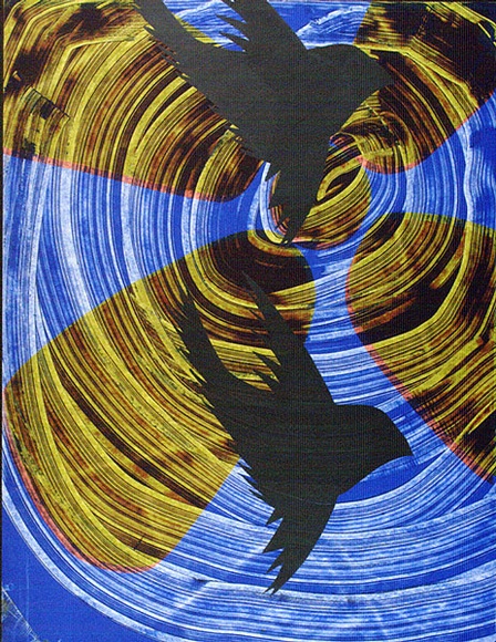 Artist: b'Tilley, Lorna.' | Title: b'(Poster of two birds and waves)' | Date: 1973 | Technique: b'screenprint, printed in colour, from multiple stencils' Artist: b'Tilley, Lorna.' | Title: b'(Poster of two birds and waves)' | Date: 1973 | Technique: b'screenprint, printed in colour, from multiple stencils'