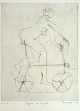 Artist: Fransella, Graham. | Title: Figure on a bicycle | Date: 1992 | Technique: softground etching, printed in black ink, from one plate | Copyright: Courtesy of the artist