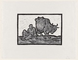 Artist: Groblicka, Lidia | Title: Cow boy | Date: 1957 | Technique: woodcut, printed in black ink, from one pear wood block