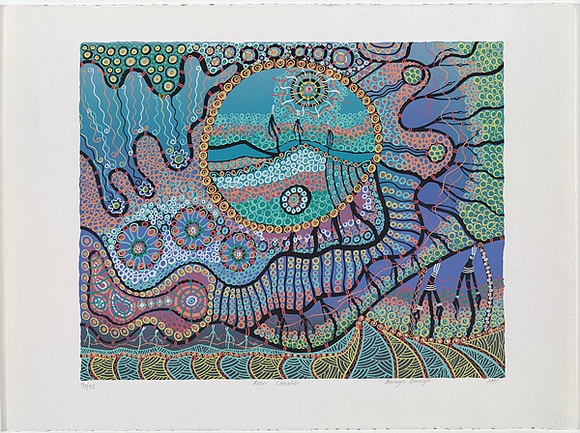 Artist: Bancroft, Bronwyn. | Title: Koori creation. | Date: 1991 | Technique: screenprint, printed in colour, from multiple screens | Copyright: © Bronwyn Bancroft. Licensed  by VISCOPY, Australia