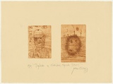 Artist: Olsen, John. | Title: Drysdale and Echidna upside down | Date: 1981 | Technique: etching and aquatint, printed in brown ink with plate-tone, from two plates | Copyright: © John Olsen. Licensed by VISCOPY, Australia