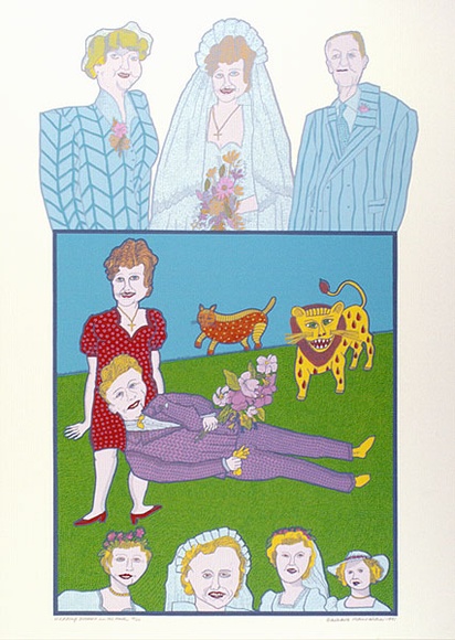 Artist: b'HANRAHAN, Barbara' | Title: b'Wedding dreams in the park' | Date: 1981 | Technique: b'screenprint, printed in colour, from 15 stencils' Artist: b'HANRAHAN, Barbara' | Title: b'Wedding dreams in the park' | Date: 1981 | Technique: b'screenprint, printed in colour, from 15 stencils'