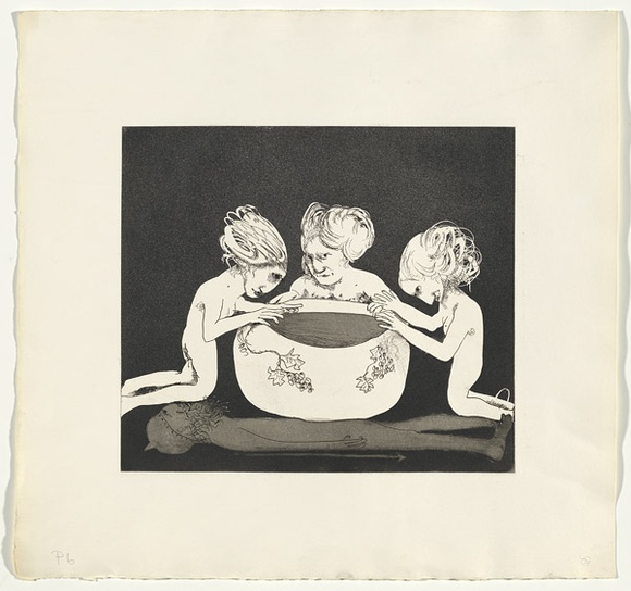 Artist: b'BOYD, Arthur' | Title: bThe women's vow. | Date: (1970) | Technique: b'etching and aquatint, printed in black ink, from one plate' | Copyright: b'Reproduced with permission of Bundanon Trust' Artist: b'BOYD, Arthur' | Title: bThe women's vow. | Date: (1970) | Technique: b'etching and aquatint, printed in black ink, from one plate' | Copyright: b'Reproduced with permission of Bundanon Trust'