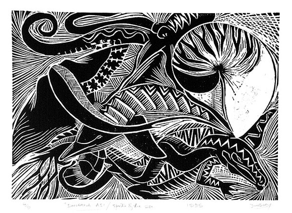 Artist: b'Lindsay (Sale), Joe.' | Title: b'Dongana asi' | Date: 1995 | Technique: b'woodcut, printed in black ink, from one block' Artist: b'Lindsay (Sale), Joe.' | Title: b'Dongana asi' | Date: 1995 | Technique: b'woodcut, printed in black ink, from one block'