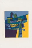 Artist: MEYER, Bill | Title: Airscape | Date: 1968 | Technique: linocut, printed in five colours, from reduction block process | Copyright: © Bill Meyer
