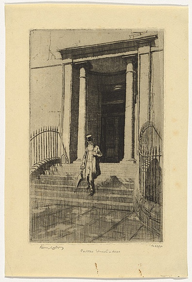 Artist: b'LINDSAY, Lionel' | Title: b'Portico, Old Education Department Sydney' | Date: 1918 | Technique: b'etching, printed in black ink with plate-tone, from one plate' | Copyright: b'Courtesy of the National Library of Australia' Artist: b'LINDSAY, Lionel' | Title: b'Portico, Old Education Department Sydney' | Date: 1918 | Technique: b'etching, printed in black ink with plate-tone, from one plate' | Copyright: b'Courtesy of the National Library of Australia'