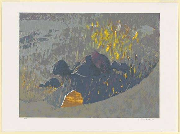 Artist: b'Daws, Lawrence.' | Title: b'The Glasshouse Mountains.' | Date: 1988 | Technique: b'screenprint, printed in colour, from ten stencils' | Copyright: b'\xc2\xa9 Lawrence Daws' Artist: b'Daws, Lawrence.' | Title: b'The Glasshouse Mountains.' | Date: 1988 | Technique: b'screenprint, printed in colour, from ten stencils' | Copyright: b'\xc2\xa9 Lawrence Daws'