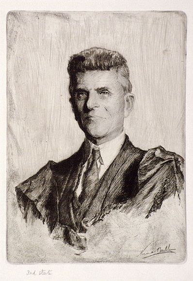 Artist: b'Bull, Norma C.' | Title: b'Dr. Gregory Splatt of Hobart.' | Date: c.1935 | Technique: b'etching and aquatint, printed in black ink, from one plate' Artist: b'Bull, Norma C.' | Title: b'Dr. Gregory Splatt of Hobart.' | Date: c.1935 | Technique: b'etching and aquatint, printed in black ink, from one plate'