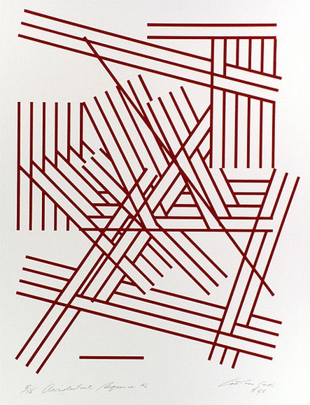 Artist: b'Croston, Doug' | Title: b'Accidental sequence 2.' | Date: 1978, February | Technique: b'screenprint, printed in ochre-red ink, from one stencil' | Copyright: b'Courtesy of the artist' Artist: b'Croston, Doug' | Title: b'Accidental sequence 2.' | Date: 1978, February | Technique: b'screenprint, printed in ochre-red ink, from one stencil' | Copyright: b'Courtesy of the artist'