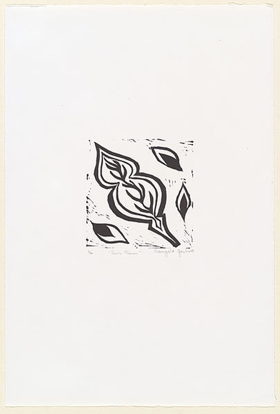 Artist: b'Nangala Joshua, Norma.' | Title: b'Bush flower' | Date: c.2001 | Technique: b'linocut, printed in black ink, from one block' Artist: b'Nangala Joshua, Norma.' | Title: b'Bush flower' | Date: c.2001 | Technique: b'linocut, printed in black ink, from one block'