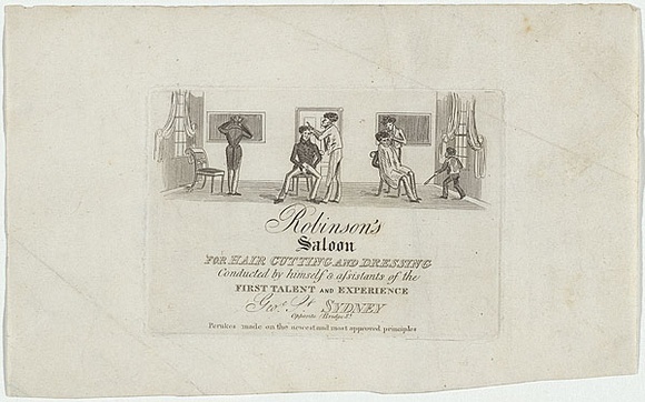 Artist: b'Carmichael, John.' | Title: bAdvertisement: Robinson's Saloon. | Date: 1835 | Technique: b'engraving, printed in black ink, from one plate' Artist: b'Carmichael, John.' | Title: bAdvertisement: Robinson's Saloon. | Date: 1835 | Technique: b'engraving, printed in black ink, from one plate'