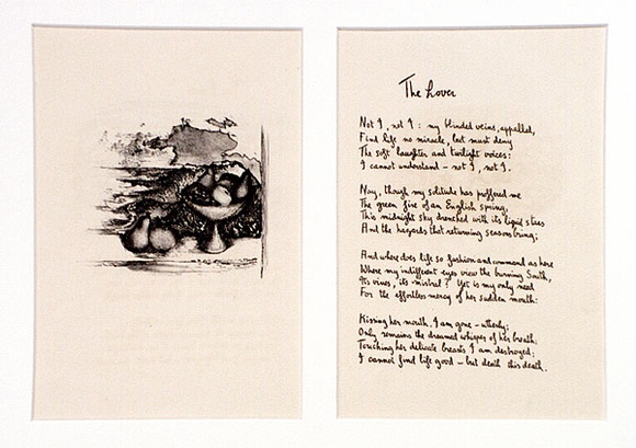 Artist: b'Strachan, David.' | Title: b'The lover' | Technique: b'etching and aquatint, printed in black ink, from one plate' Artist: b'Strachan, David.' | Title: b'The lover' | Technique: b'etching and aquatint, printed in black ink, from one plate'