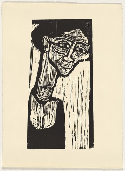 Artist: b'LAWTON, Tina' | Title: b'Self-portrait' | Date: c.1963 | Technique: b'linocut, printed in black ink, from one block' Artist: b'LAWTON, Tina' | Title: b'Self-portrait' | Date: c.1963 | Technique: b'linocut, printed in black ink, from one block'