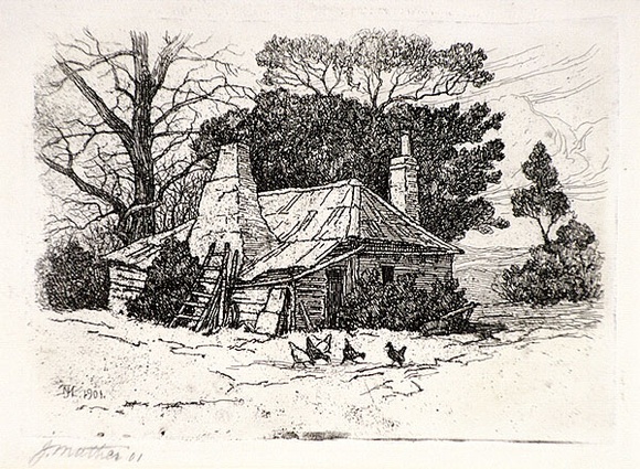 Artist: b'Mather, John.' | Title: b'Farm house' | Date: 1901 | Technique: b'etching and aquatine, printed in brown ink, from one plate' Artist: b'Mather, John.' | Title: b'Farm house' | Date: 1901 | Technique: b'etching and aquatine, printed in brown ink, from one plate'