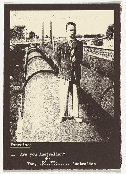 Artist: b'Milojevic, Milan.' | Title: b'Exercise' | Date: 1992 | Technique: b'photo-screenprint, printed in brown ink, from two stencils' | Copyright: b'\xc2\xa9 Milan Milojevic' Artist: b'Milojevic, Milan.' | Title: b'Exercise' | Date: 1992 | Technique: b'photo-screenprint, printed in brown ink, from two stencils' | Copyright: b'\xc2\xa9 Milan Milojevic'