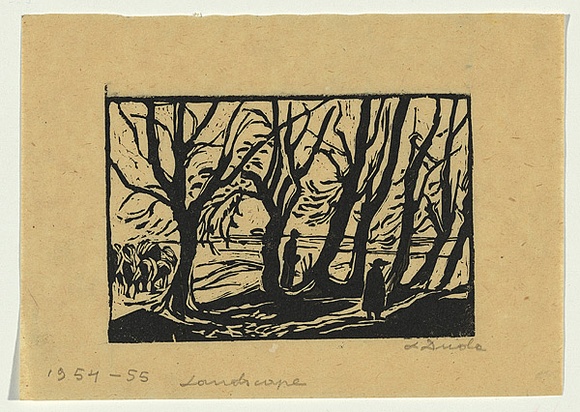 Artist: b'Groblicka, Lidia.' | Title: b'Landscape [1].' | Date: 1954-55 | Technique: b'woodcut, printed in black ink, from one block'
