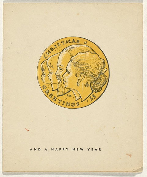 Artist: b'Beadle, Paul' | Title: b'Greeting card: Christmas c.1953.' | Date: c.1953 | Technique: b'lithograph, printed in black ink, from one plate' Artist: b'Beadle, Paul' | Title: b'Greeting card: Christmas c.1953.' | Date: c.1953 | Technique: b'lithograph, printed in black ink, from one plate'