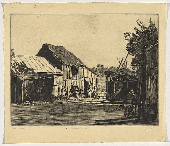 Artist: b'URE SMITH, Sydney' | Title: b'Ambleside farmyard' | Date: c.1926 | Technique: b'etching, printed in black ink, from one plate' Artist: b'URE SMITH, Sydney' | Title: b'Ambleside farmyard' | Date: c.1926 | Technique: b'etching, printed in black ink, from one plate'