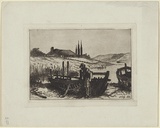 Artist: Hopkins, Livingston. | Title: (Old boats) | Date: 1886 | Technique: etching, printed in black ink with plate-tone, from one copper plate