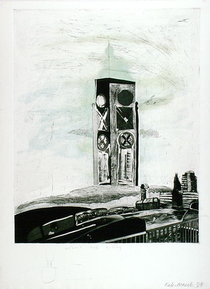 Artist: b'Moore, Mary.' | Title: b'Oxo Tower, outside Blackfriars, London' | Date: 1980, Feb-Mar | Technique: b'etching, aquatint and roulette printed in black ink, from one plate; lithograph, printed in colour, from two plates with pencil' | Copyright: b'\xc2\xa9 Mary Moore' Artist: b'Moore, Mary.' | Title: b'Oxo Tower, outside Blackfriars, London' | Date: 1980, Feb-Mar | Technique: b'etching, aquatint and roulette printed in black ink, from one plate; lithograph, printed in colour, from two plates with pencil' | Copyright: b'\xc2\xa9 Mary Moore'