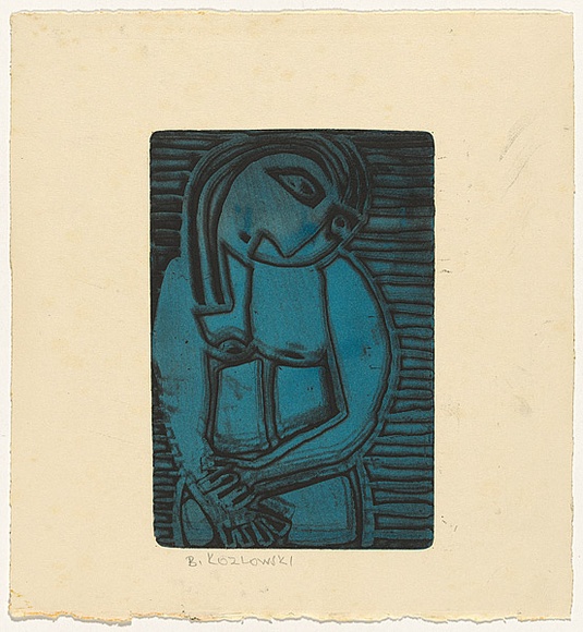 Artist: b'Kozlowski, Brunon.' | Title: b'(Woman with clasped hands)' | Date: c.1971 | Technique: b'etching and deep bite, printed in colour' Artist: b'Kozlowski, Brunon.' | Title: b'(Woman with clasped hands)' | Date: c.1971 | Technique: b'etching and deep bite, printed in colour'