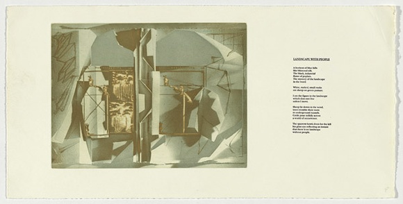 Artist: b'Geier, Helen.' | Title: b'Landscape with people' | Date: 1994, October | Technique: b'etching and aquatint, printed in colour, from two plates; letterpress' Artist: b'Geier, Helen.' | Title: b'Landscape with people' | Date: 1994, October | Technique: b'etching and aquatint, printed in colour, from two plates; letterpress'