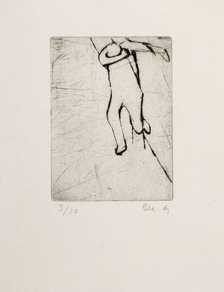 Artist: b'MADDOCK, Bea' | Title: b'Running.' | Date: 1966 | Technique: b'drypoint, printed in black ink, from one copper plate' Artist: b'MADDOCK, Bea' | Title: b'Running.' | Date: 1966 | Technique: b'drypoint, printed in black ink, from one copper plate'